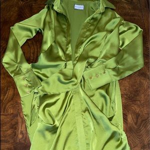 Green satin dress